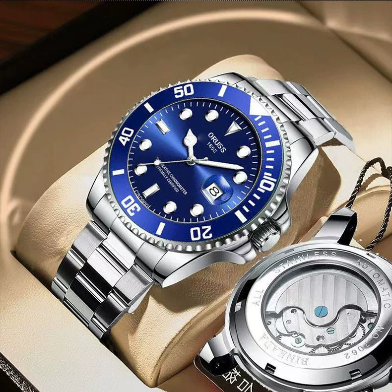 Men's Business Style Automatic Movement Stainless Steel Belt Waterproof Luminous Calendar Round Watch - Image 11