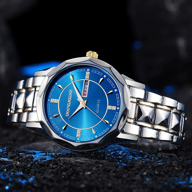 Men's Business Style Luminous Waterproof Double Calendar Quartz Watches Metal Case Stainless Steel Band Round Dial - Image 3