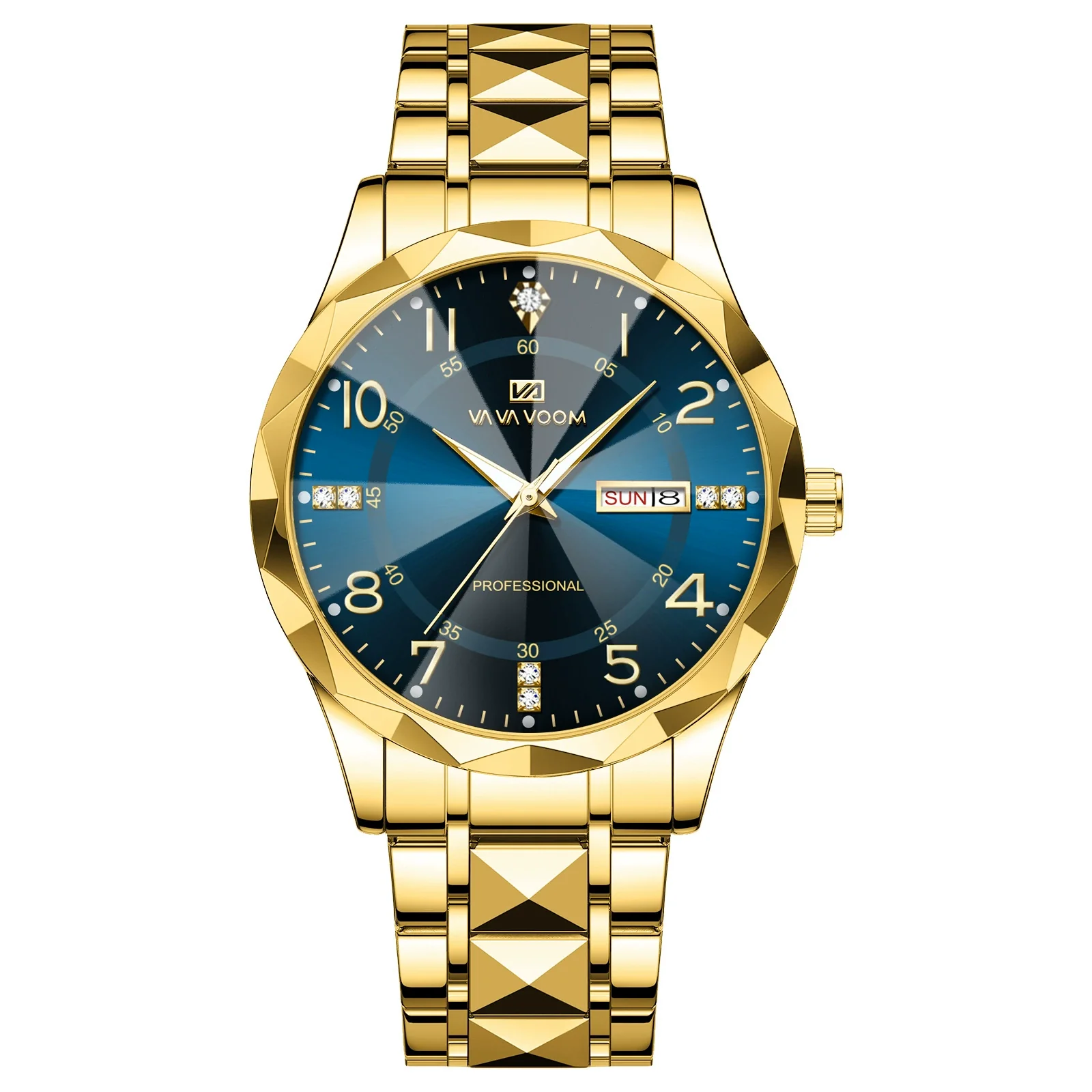 Men's Business Style Metal And Stainless Steel Watch With Round Dial And Cut Diamond Design - Image 9