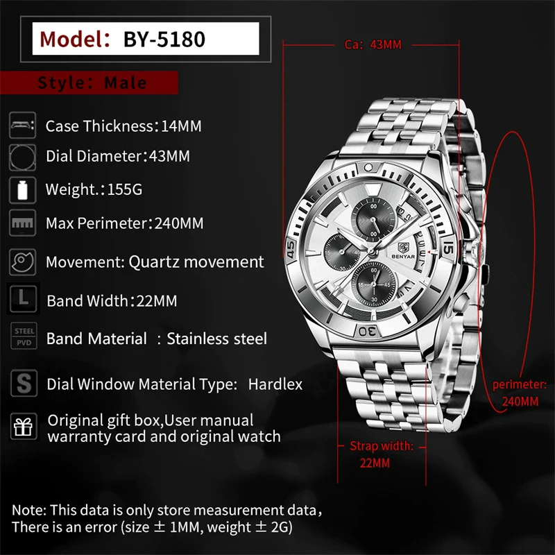 Men's Business Style Metal Case Stainless Steel Band Round Dial Quartz Multifunctional Waterproof Luminous Watch - Image 2