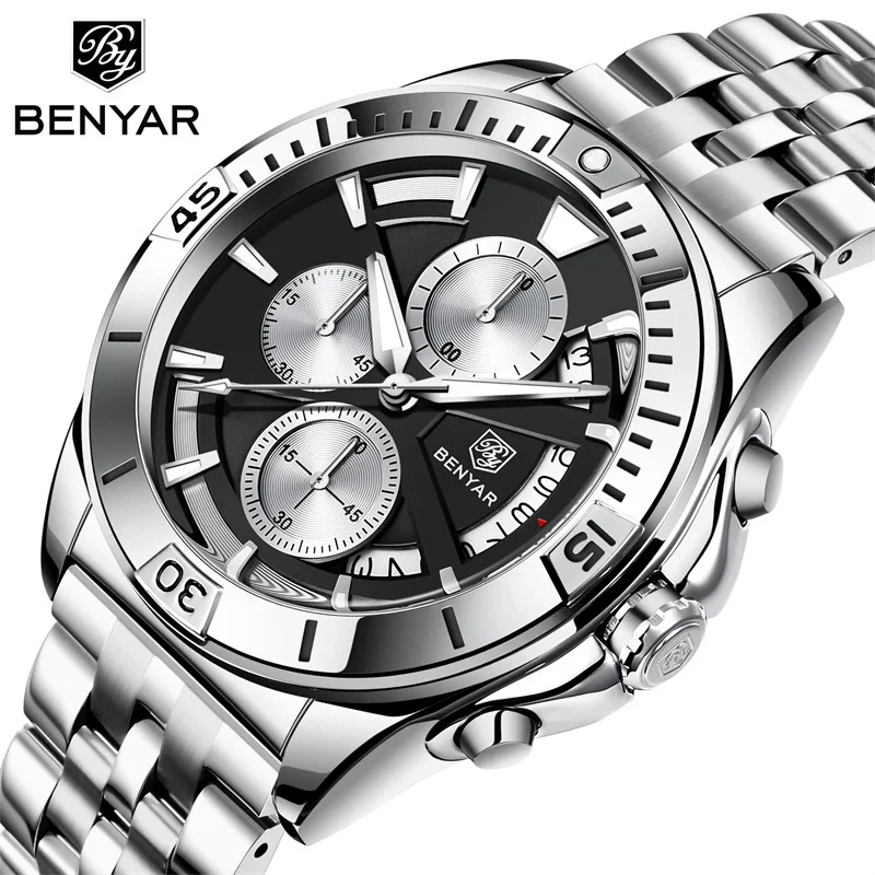 Men's Business Style Metal Case Stainless Steel Band Round Dial Quartz Multifunctional Waterproof Luminous Watch - Image 3