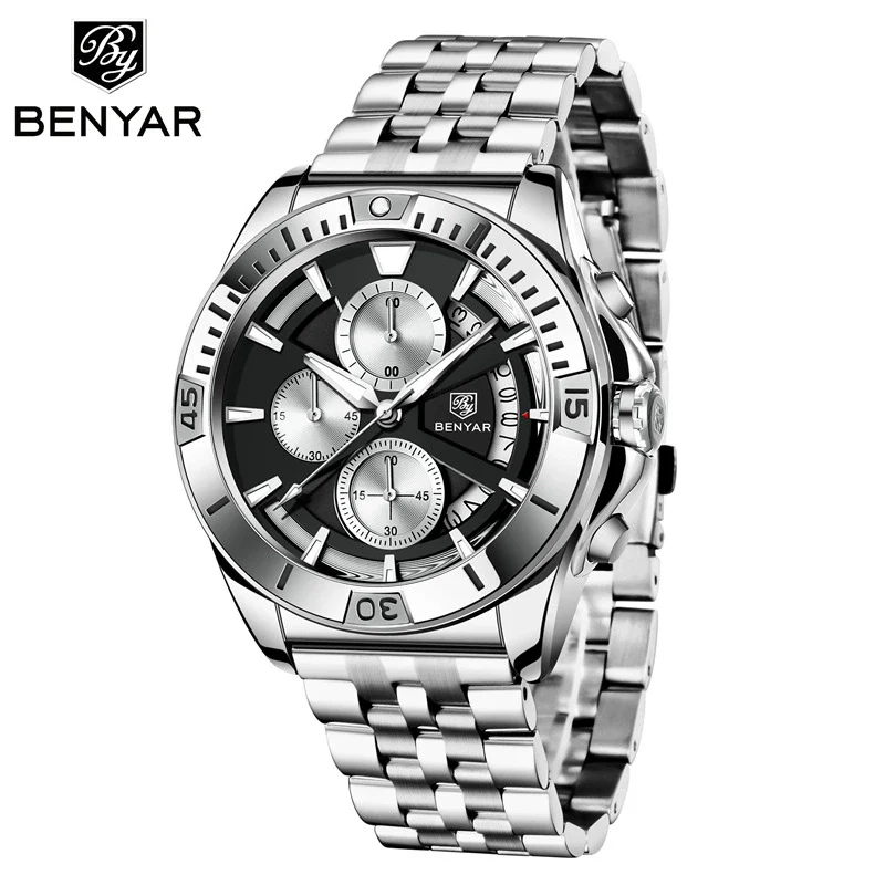 Men's Business Style Metal Case Stainless Steel Band Round Dial Quartz Multifunctional Waterproof Luminous Watch - Image 5