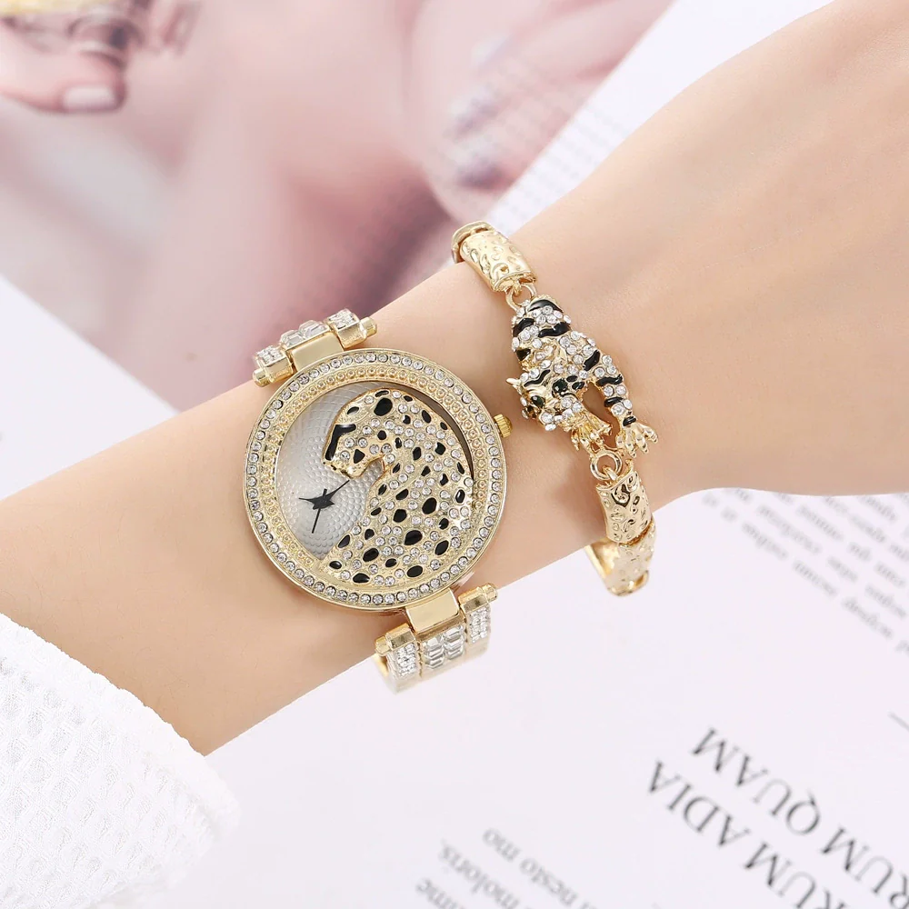 Men's Business Style Metal Case Stainless Steel Band Round Dial Quartz Watch With Animal Design And Diamond Set - Image 3
