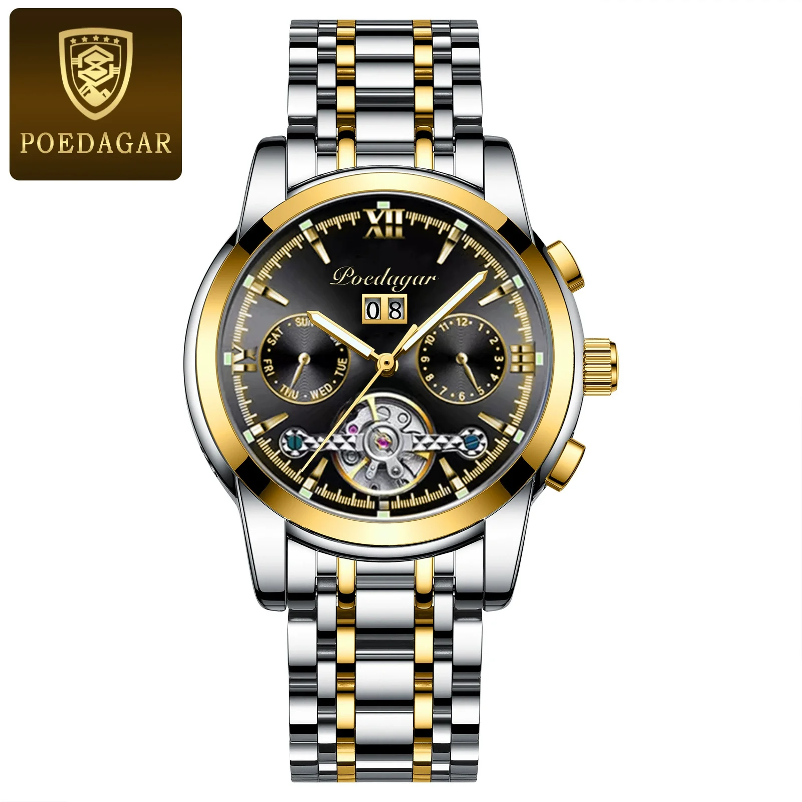 Men's Business Style Multifunctional Mechanical Watch With Round Dial Alloy Case Mineral Strengthened Mirror Stainless Steel Strap - Image 2