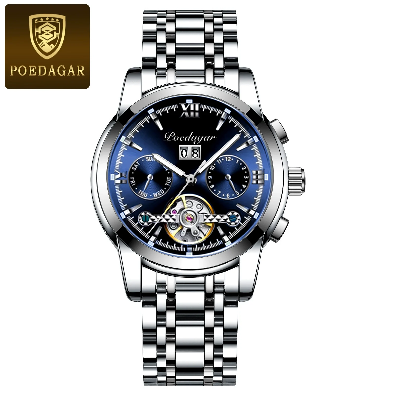 Men's Business Style Multifunctional Mechanical Watch With Round Dial Alloy Case Mineral Strengthened Mirror Stainless Steel Strap - Image 3