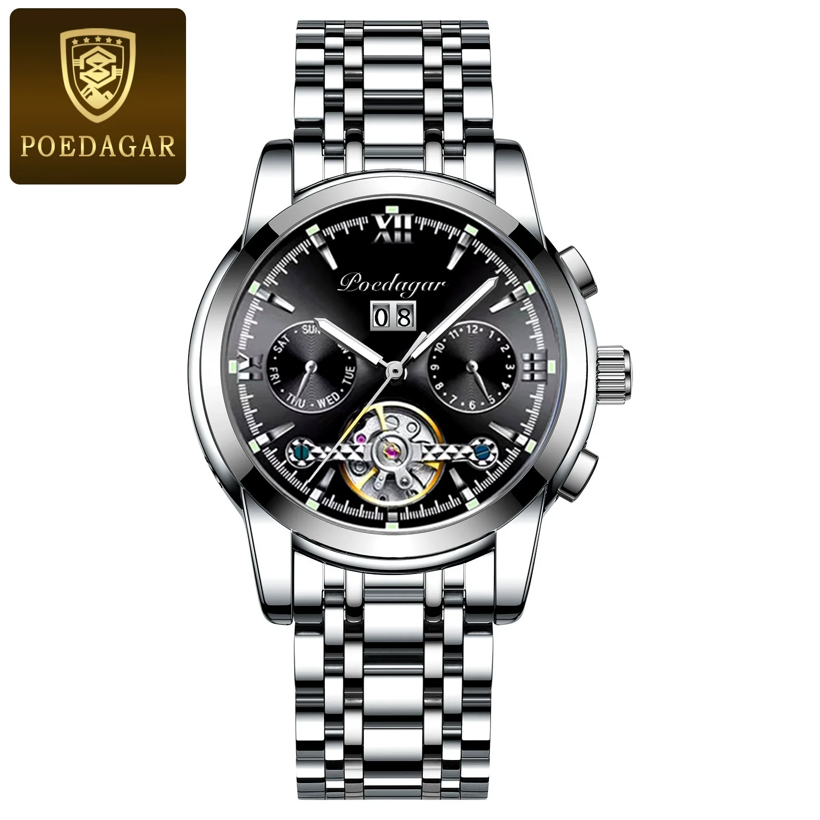 Men's Business Style Multifunctional Mechanical Watch With Round Dial Alloy Case Mineral Strengthened Mirror Stainless Steel Strap - Image 4