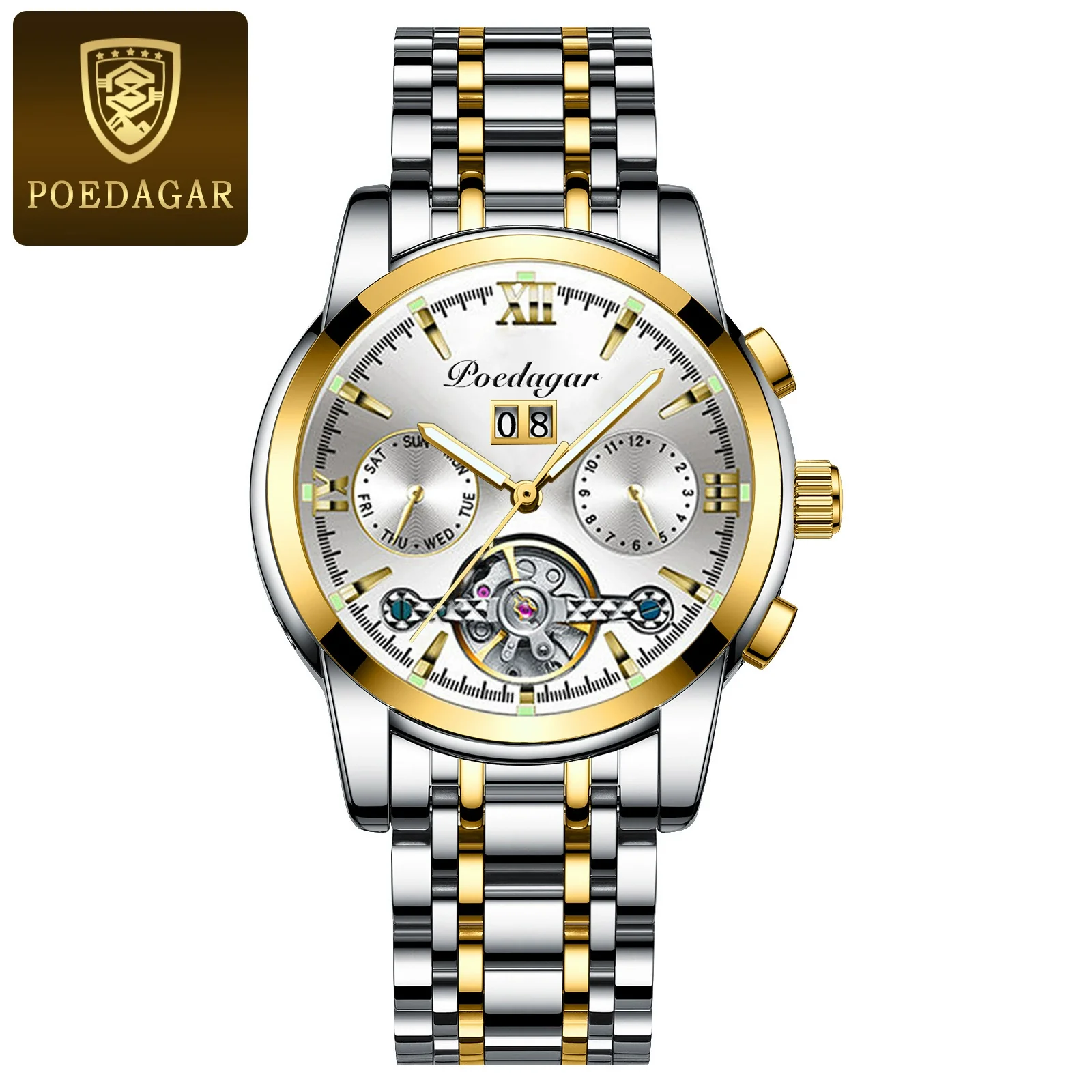 Men's Business Style Multifunctional Mechanical Watch With Round Dial Alloy Case Mineral Strengthened Mirror Stainless Steel Strap - Image 6