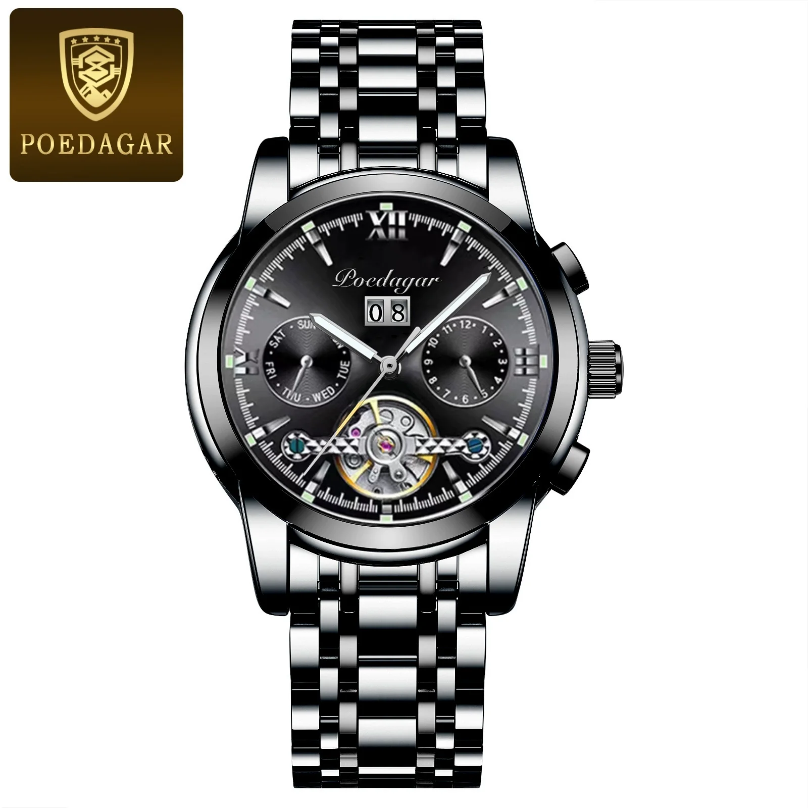 Men's Business Style Multifunctional Mechanical Watch With Round Dial Alloy Case Mineral Strengthened Mirror Stainless Steel Strap - Image 7