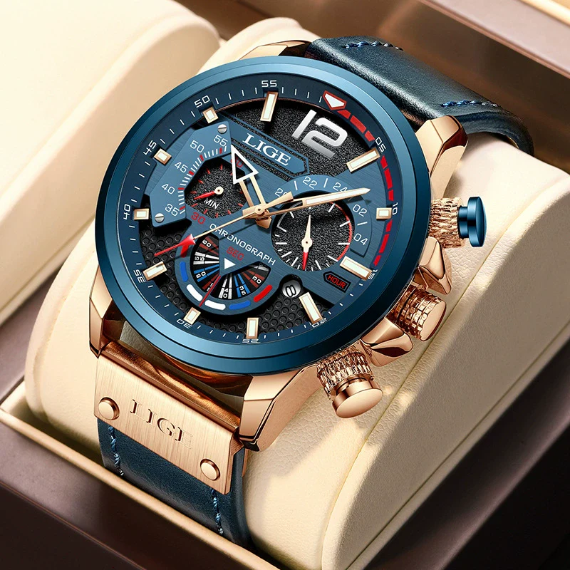 Men's Business Style Multifunctional Watch With Leather Strap Alloy Case And Stainless Steel Buckle