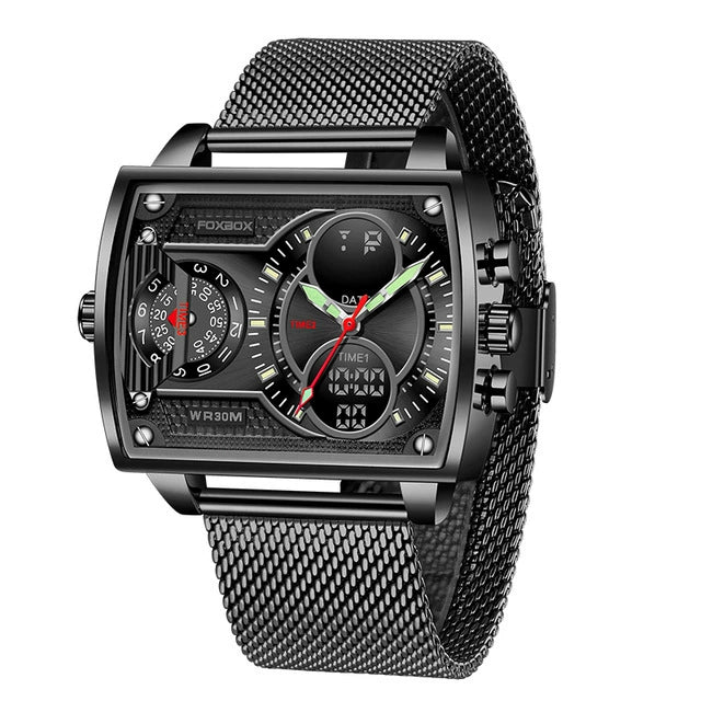 Men's Business Style Quartz Electronic Dual Display Watch Alloy Case Stainless Steel Strap Round Dial Waterproof Luminous - Image 2