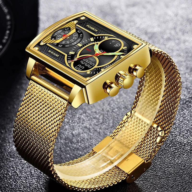 Men's Business Style Quartz Electronic Dual Display Watch Alloy Case Stainless Steel Strap Round Dial Waterproof Luminous - Image 4