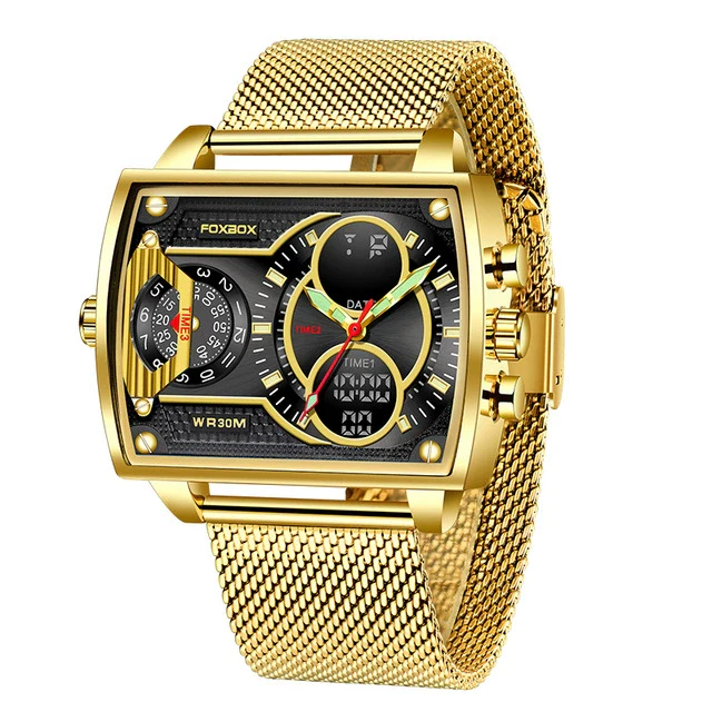 Men's Business Style Quartz Electronic Dual Display Watch Alloy Case Stainless Steel Strap Round Dial Waterproof Luminous - Image 5