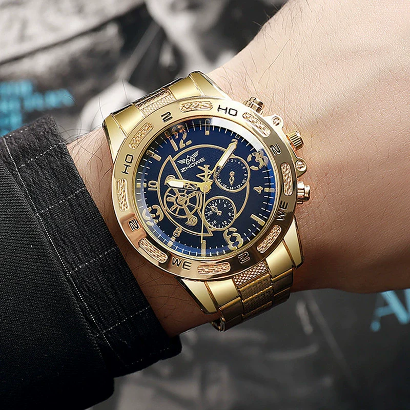 Men's Business Style Quartz Watch With Round Blue Dial Alloy Case And Stainless Steel Band - Image 6
