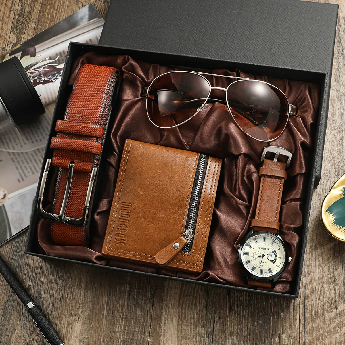 Men's Business Style Watch Set With Alloy Case Imitation Leather Strap And Stainless Steel Clasp Round Dial - Image 5