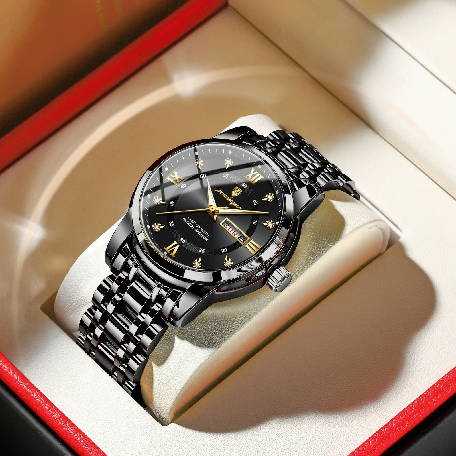 Men's Business Style Waterproof Alloy Case Stainless Steel Band Round Dial Sapphire Glass Mirror Quartz Watch - Image 10