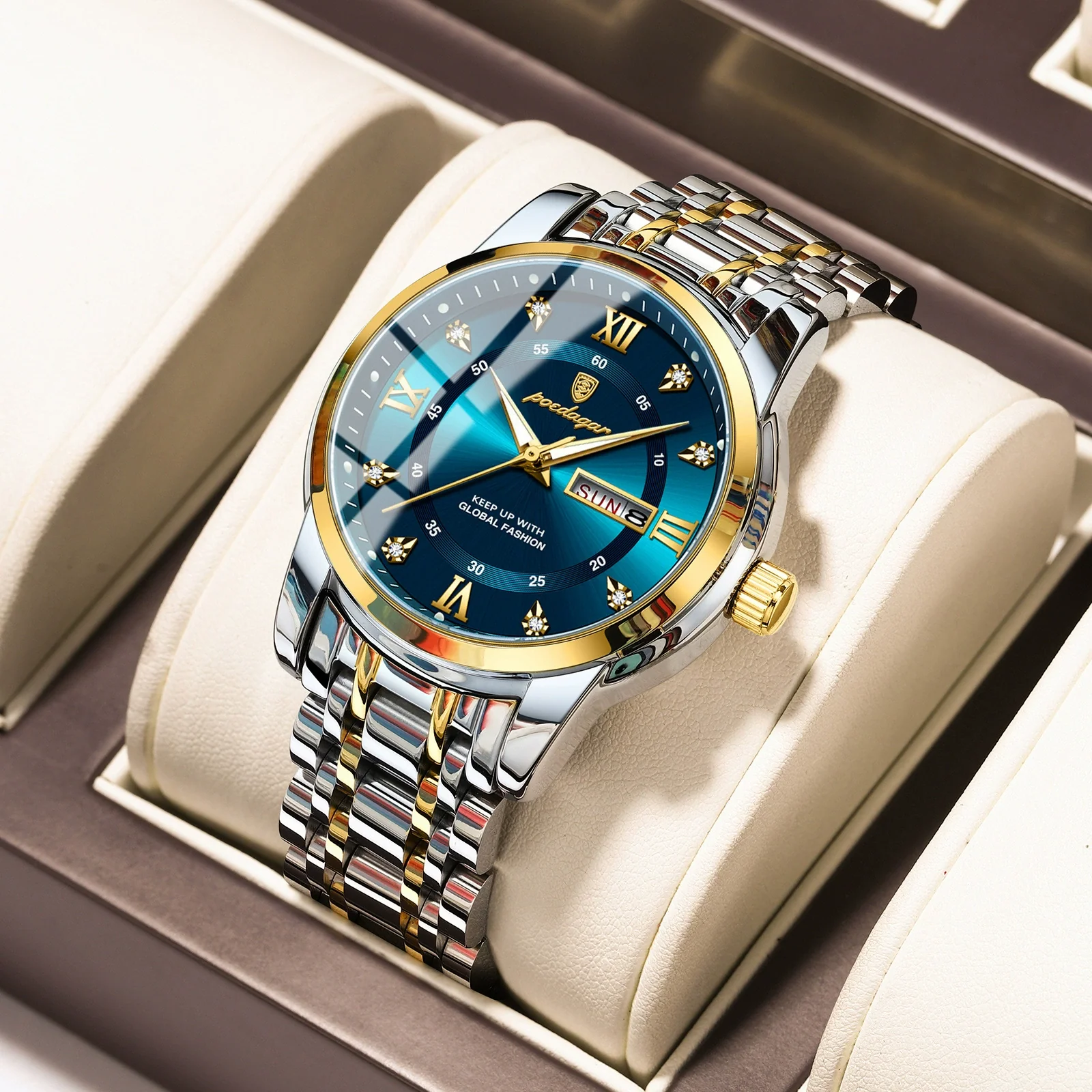 Men's Business Style Waterproof Alloy Case Stainless Steel Band Round Dial Sapphire Glass Mirror Quartz Watch - Image 11