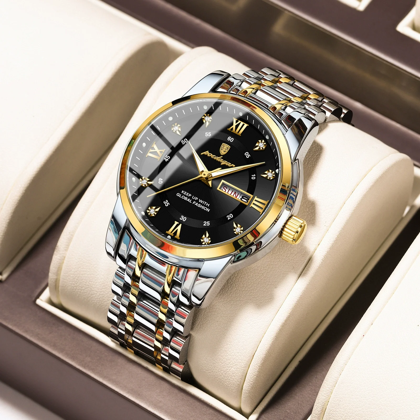 Men's Business Style Waterproof Alloy Case Stainless Steel Band Round Dial Sapphire Glass Mirror Quartz Watch - Image 12