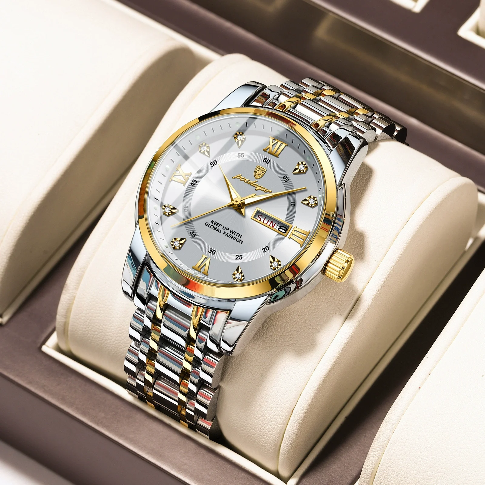 Men's Business Style Waterproof Alloy Case Stainless Steel Band Round Dial Sapphire Glass Mirror Quartz Watch - Image 13