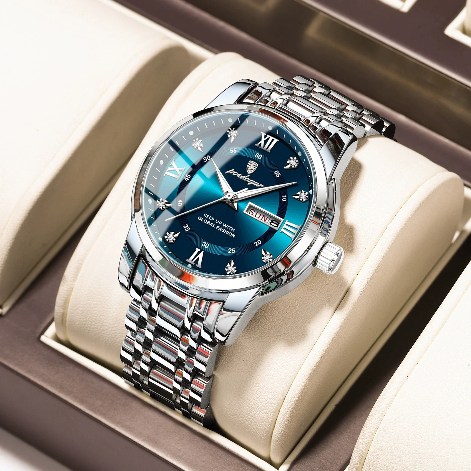 Men's Business Style Waterproof Alloy Case Stainless Steel Band Round Dial Sapphire Glass Mirror Quartz Watch - Image 15