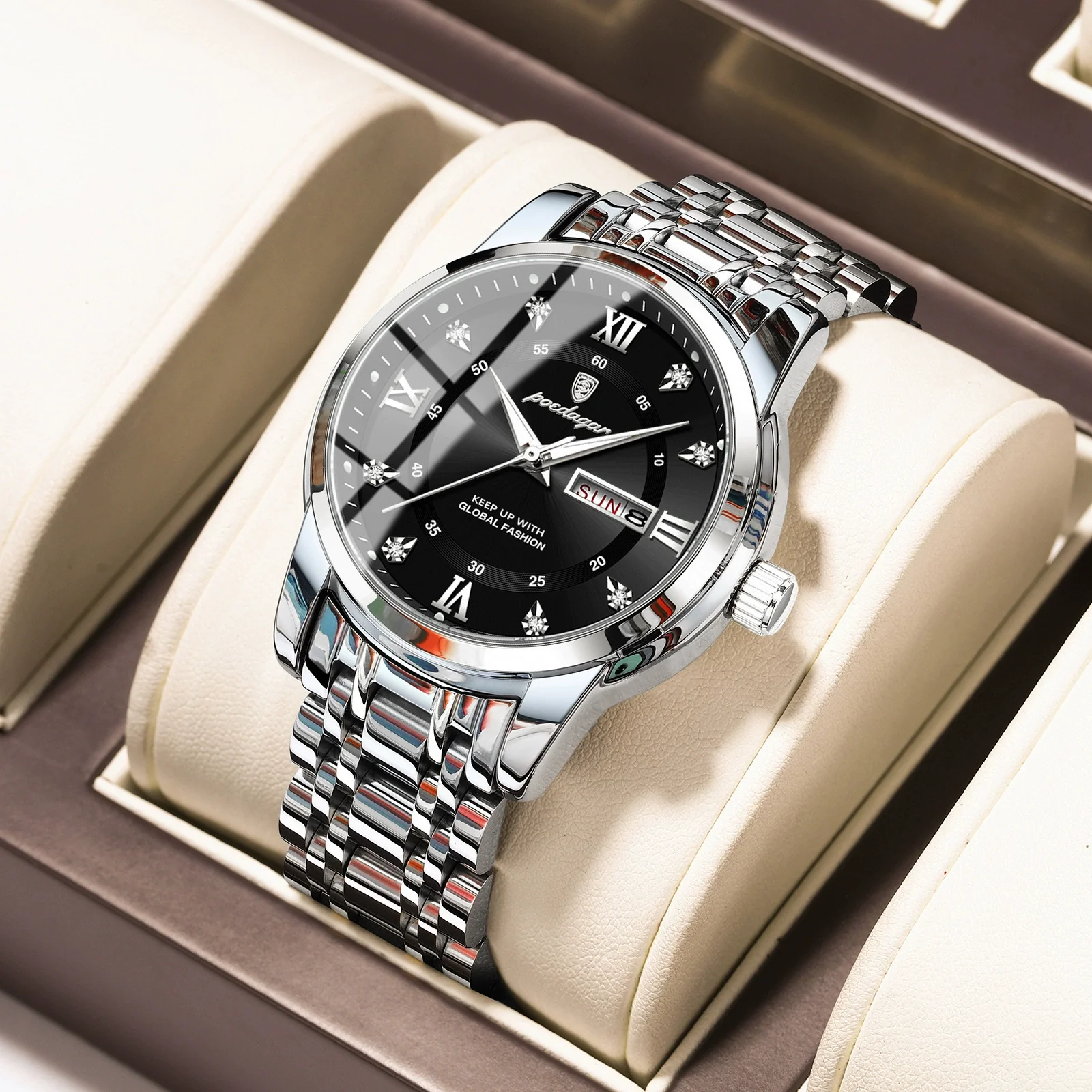 Men's Business Style Waterproof Alloy Case Stainless Steel Band Round Dial Sapphire Glass Mirror Quartz Watch - Image 16