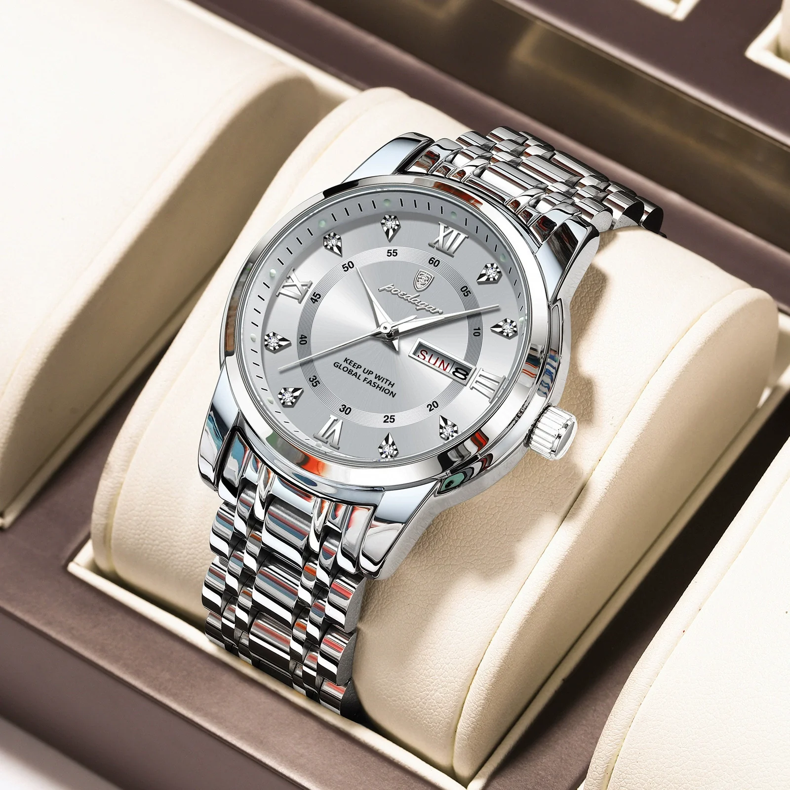 Men's Business Style Waterproof Alloy Case Stainless Steel Band Round Dial Sapphire Glass Mirror Quartz Watch - Image 17