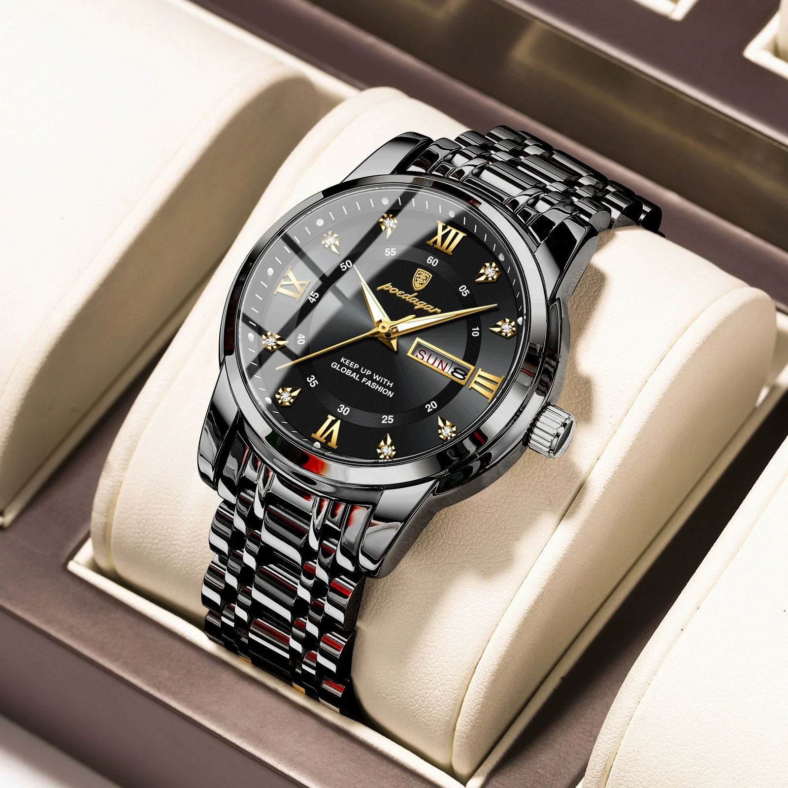 Men's Business Style Waterproof Alloy Case Stainless Steel Band Round Dial Sapphire Glass Mirror Quartz Watch - Image 19