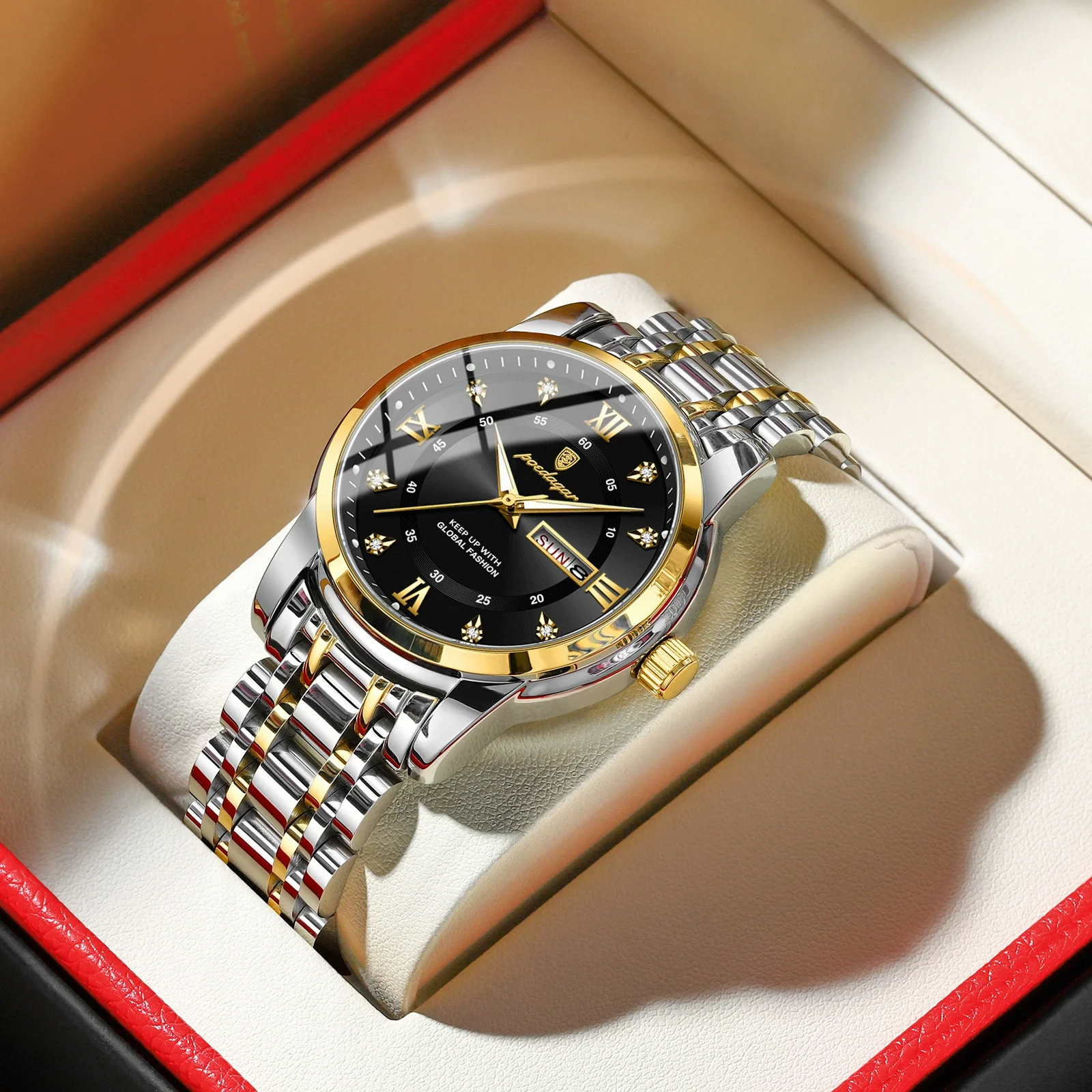 Men's Business Style Waterproof Alloy Case Stainless Steel Band Round Dial Sapphire Glass Mirror Quartz Watch - Image 3