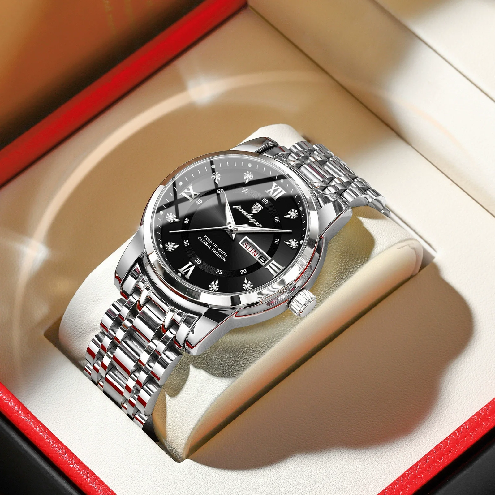 Men's Business Style Waterproof Alloy Case Stainless Steel Band Round Dial Sapphire Glass Mirror Quartz Watch - Image 7