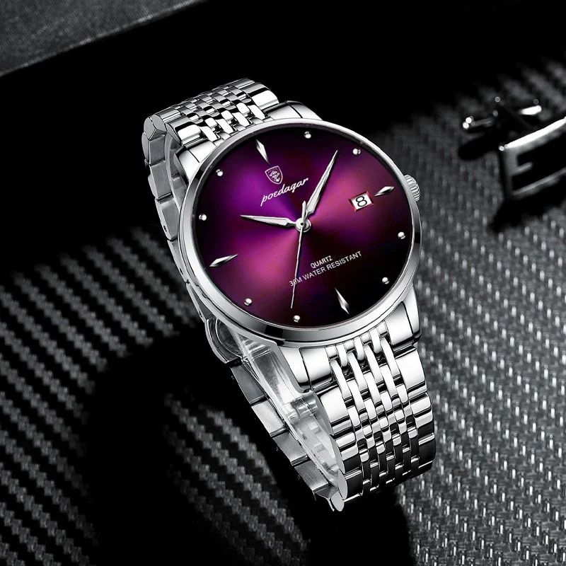 Men's Business Style Waterproof Luminous Ultrathin Calendar Quartz Watch Alloy Case Sapphire Crystal Glass Mirror Stainless Steel Strap Round Dial - Image 2
