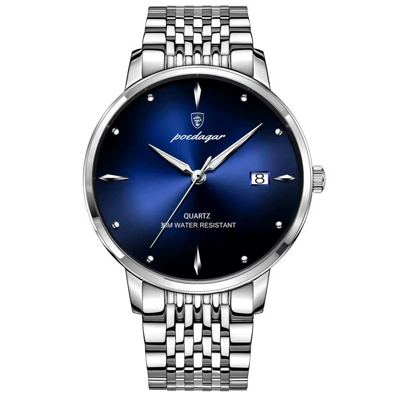 Men's Business Style Waterproof Luminous Ultrathin Calendar Quartz Watch Alloy Case Sapphire Crystal Glass Mirror Stainless Steel Strap Round Dial - Image 3