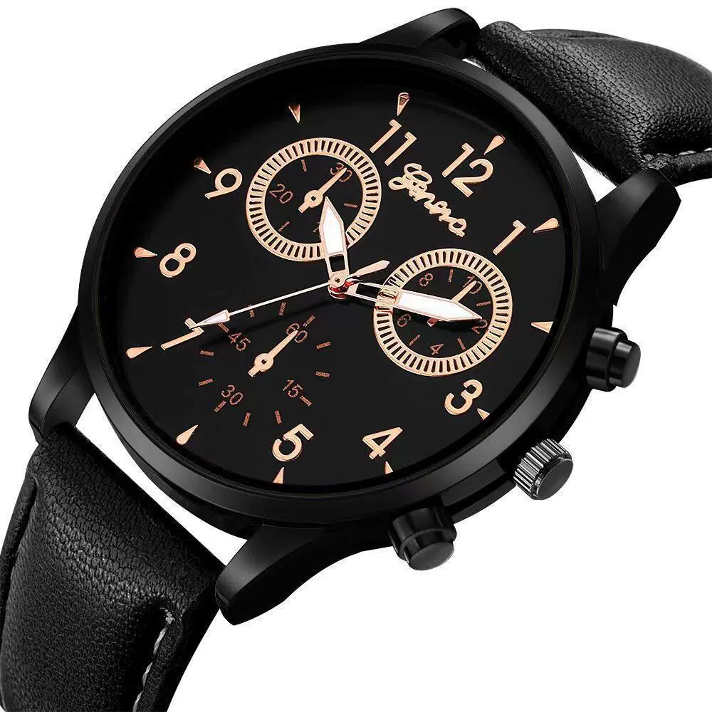 Men's Business Watch Alloy Case Imitation Leather Strap Stainless Steel Buckle Round Dial