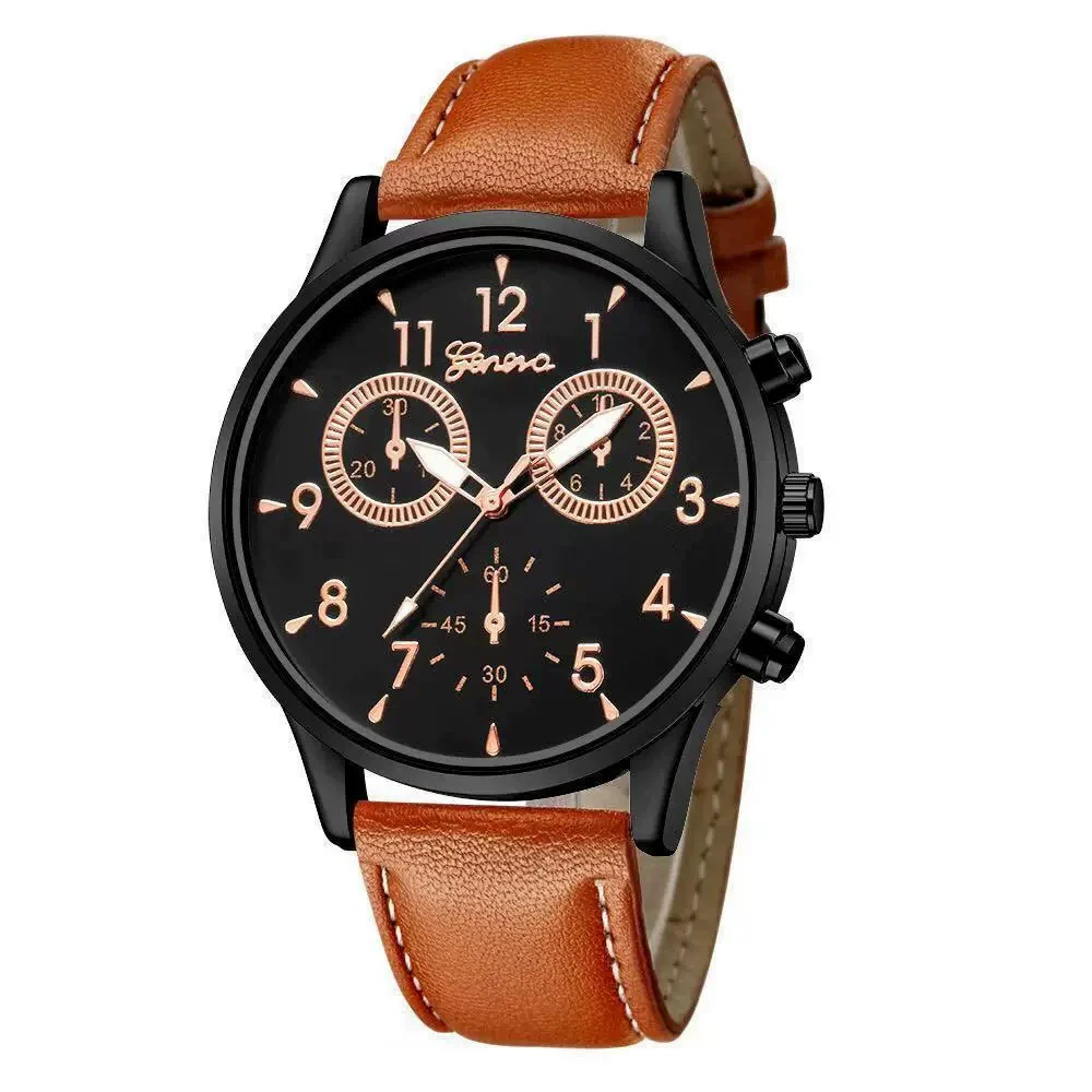 Men's Business Watch Alloy Case Imitation Leather Strap Stainless Steel Buckle Round Dial - Image 20