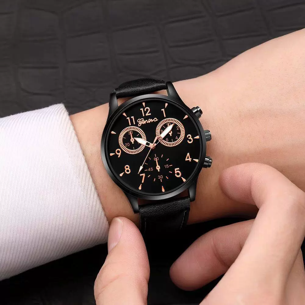 Men's Business Watch Alloy Case Imitation Leather Strap Stainless Steel Buckle Round Dial - Image 3