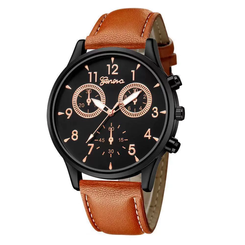 Men's Business Watch Alloy Case Imitation Leather Strap Stainless Steel Buckle Round Dial - Image 4