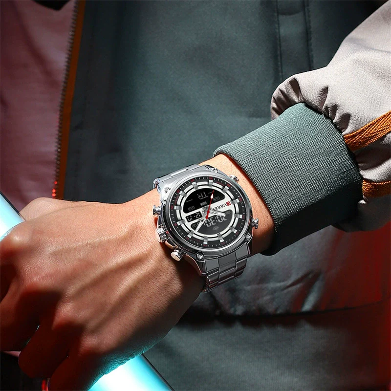 Men's Business Watch Steel Band Round Metal Case Stainless Steel Strap Dual Movement Chronograph Luminous - Image 4