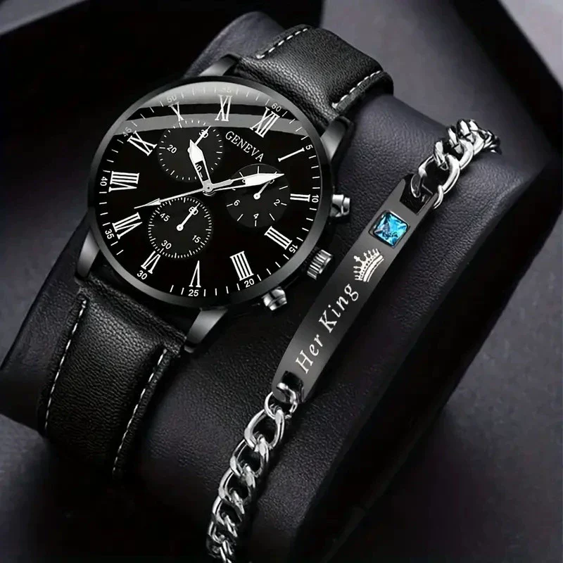 Men's Casual Alloy Case Imitation Leather Strap Stainless Steel Buckle Round Dial Watch - Image 6