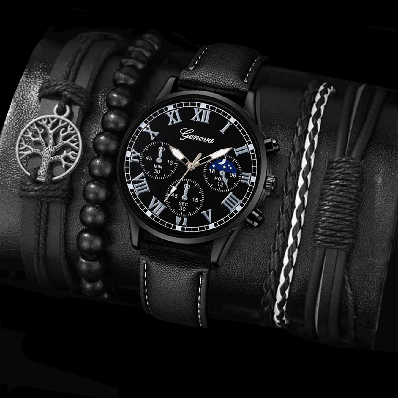 Men's Casual Alloy Case Stainless Steel Buckle Imitation Leather Strap Round Dial Quartz Watch - Image 6