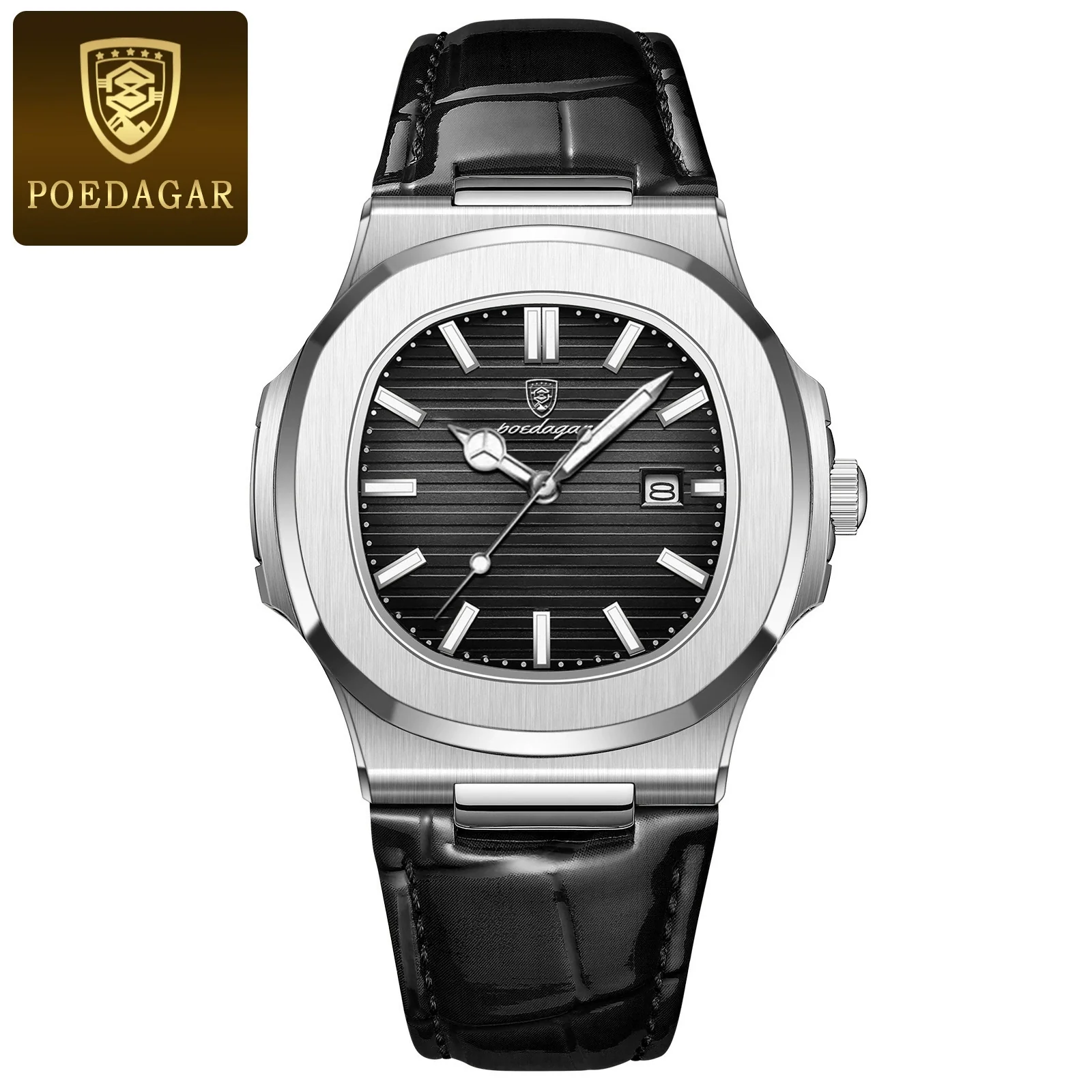 Men's Casual Alloy Leather Belt Square Dial Waterproof Luminous Quartz Watch - Image 3