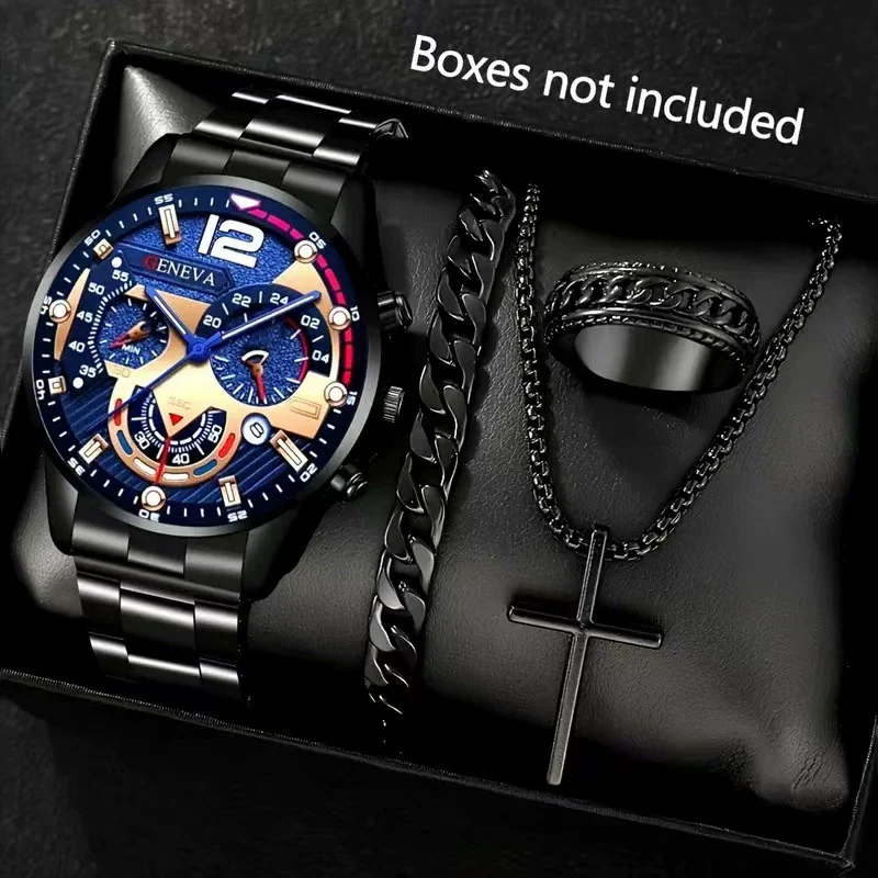 Men's Casual Alloy Quartz Watch With Fake Three Eye Calendar Roman Scale And Round Dial - Image 11