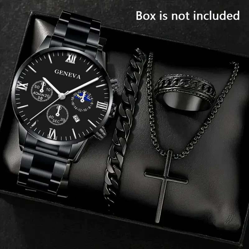 Men's Casual Alloy Quartz Watch With Fake Three Eye Calendar Roman Scale And Round Dial - Image 7