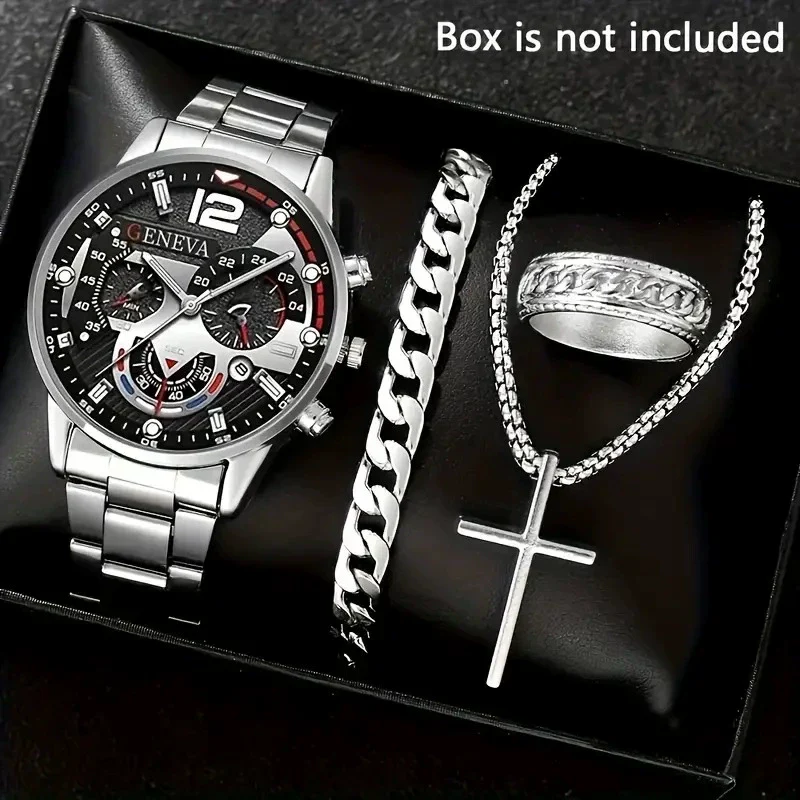 Men's Casual Alloy Quartz Watch With Fake Three Eye Calendar Roman Scale And Round Dial - Image 9
