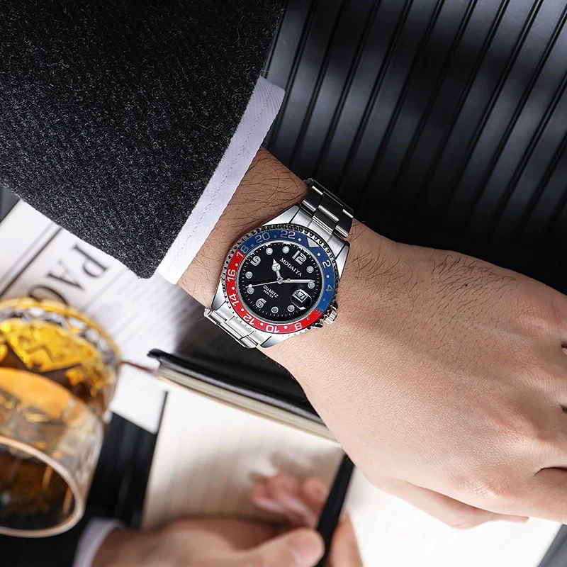 Men's Casual Automatic Mechanical Alloy Case Imitation Leather Strap Round Dial Watch - Image 2