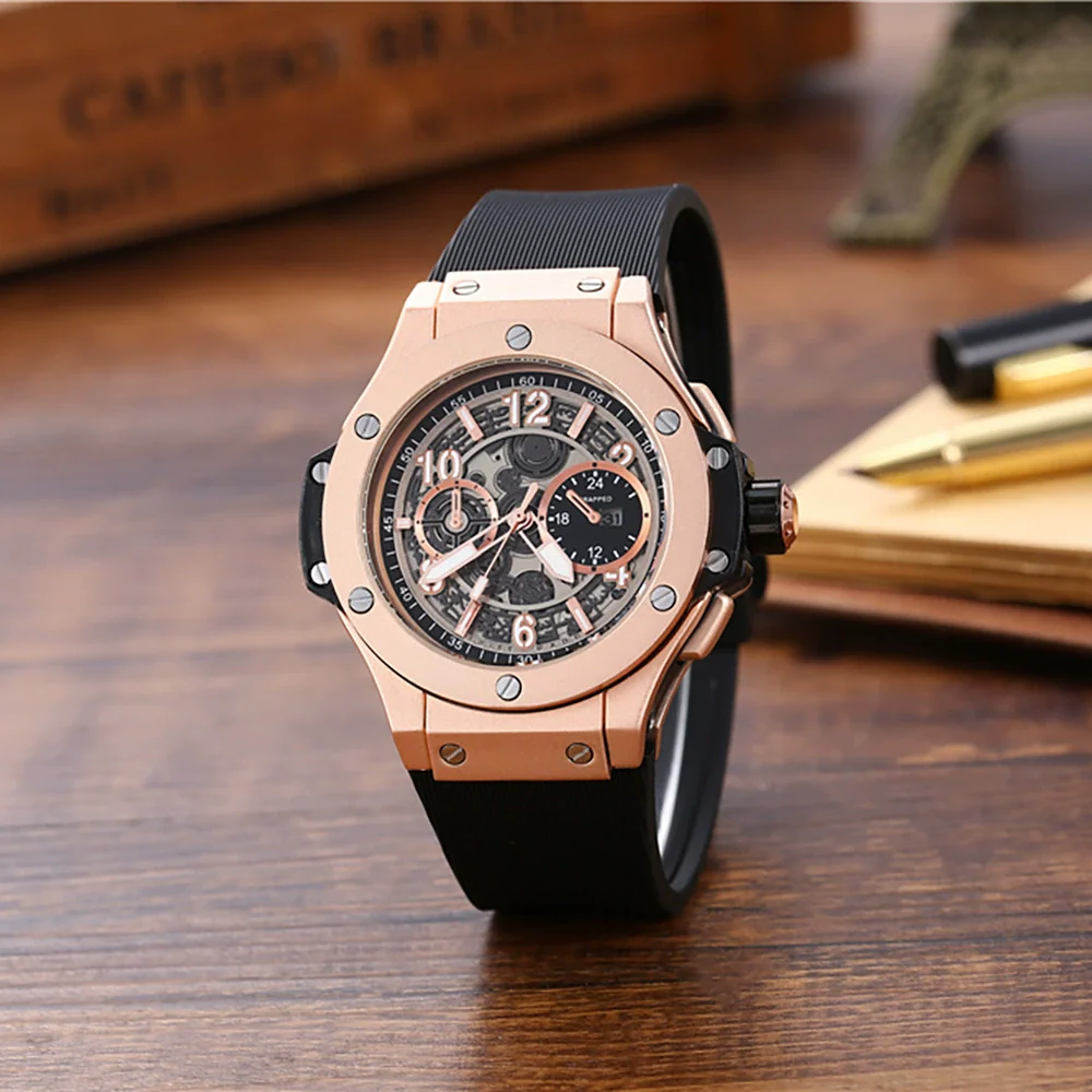 Men's Casual Fashion Quartz Watch Alloy Case Silicone Strap Round Dial Stainless Steel Clasp - Image 2
