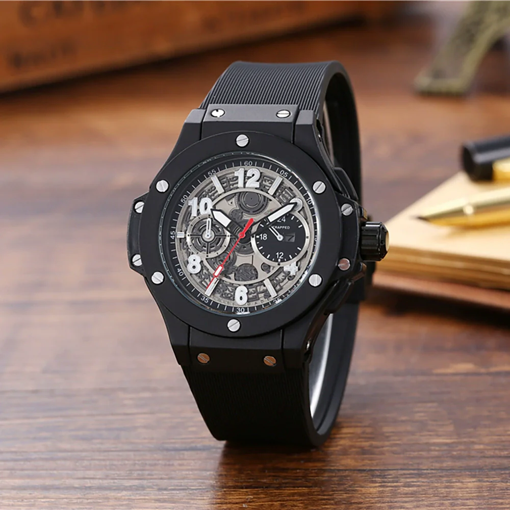 Men's Casual Fashion Quartz Watch Alloy Case Silicone Strap Round Dial Stainless Steel Clasp - Image 3