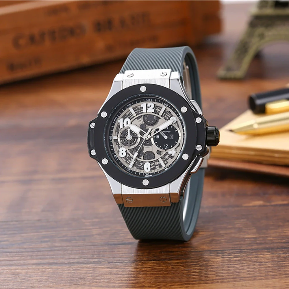 Men's Casual Fashion Quartz Watch Alloy Case Silicone Strap Round Dial Stainless Steel Clasp - Image 4