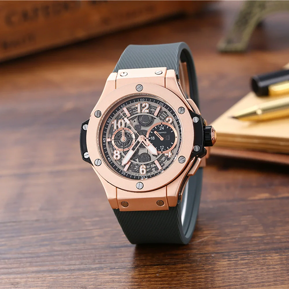 Men's Casual Fashion Quartz Watch Alloy Case Silicone Strap Round Dial Stainless Steel Clasp - Image 6