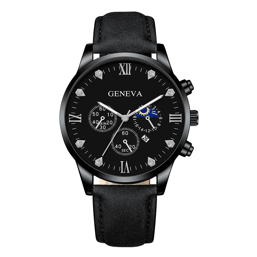Men's Casual Fashion Quartz Watch And Belt Set With Alloy Case Imitation Leather Strap And Stainless Steel Clasp Round Dial - Image 5
