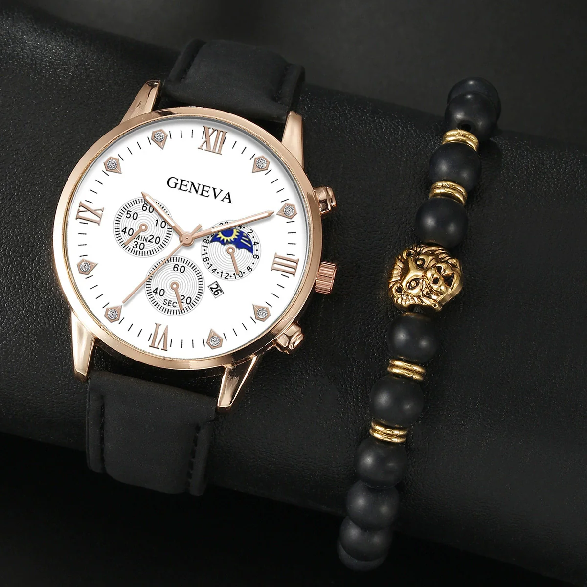 Men's Casual Fashion Quartz Watch And Belt Set With Alloy Case Imitation Leather Strap And Stainless Steel Clasp Round Dial - Image 7