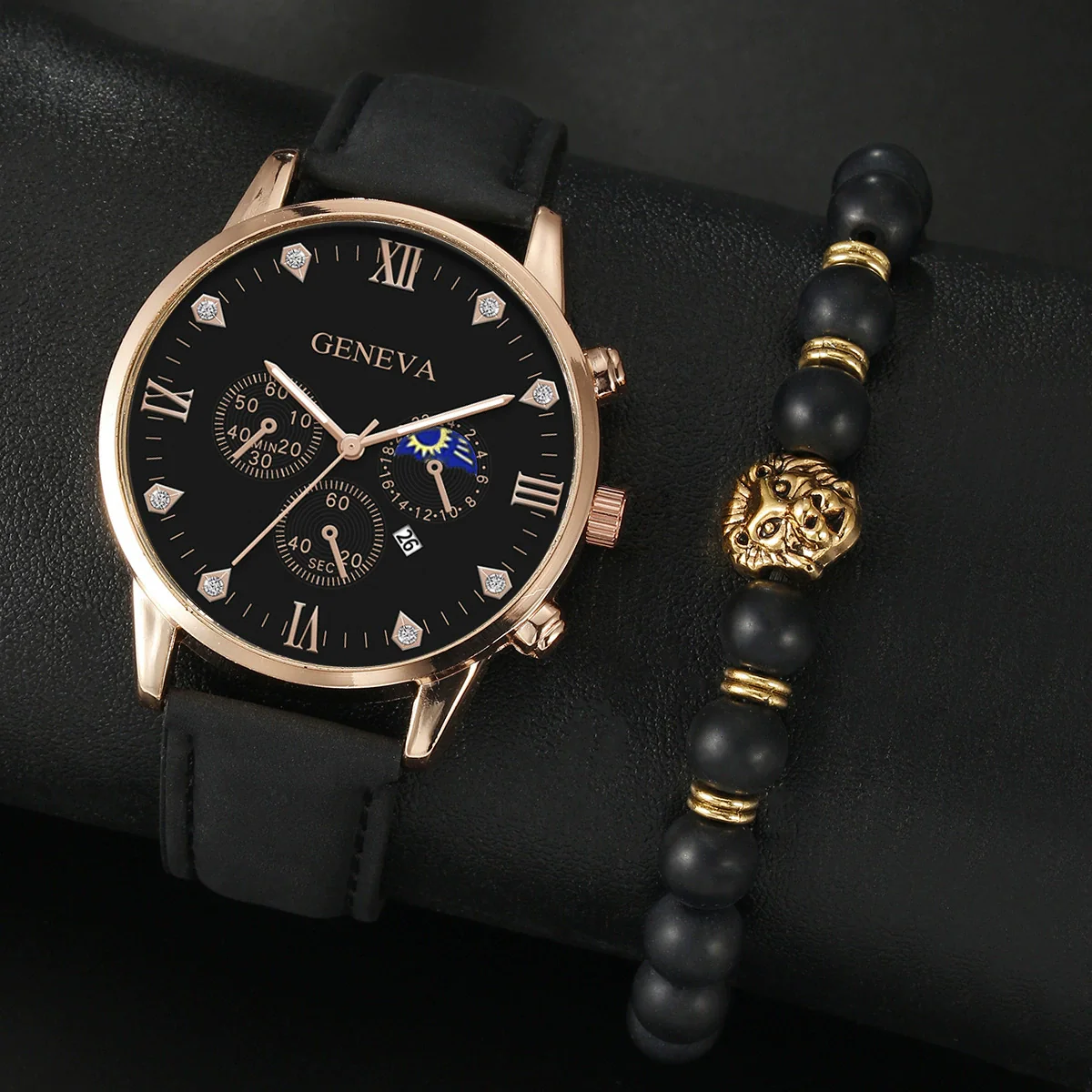 Men's Casual Fashion Quartz Watch And Belt Set With Alloy Case Imitation Leather Strap And Stainless Steel Clasp Round Dial - Image 8