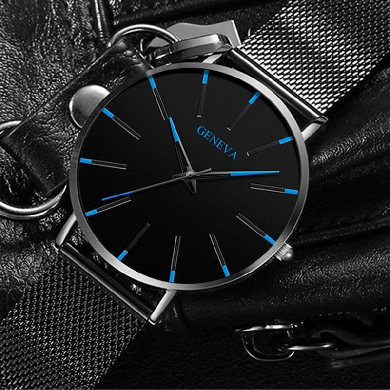 Men's Casual Mesh Quartz Watch Alloy Case Imitation Leather Strap Stainless Steel Buckle Round Dial Leisure Style - Image 2